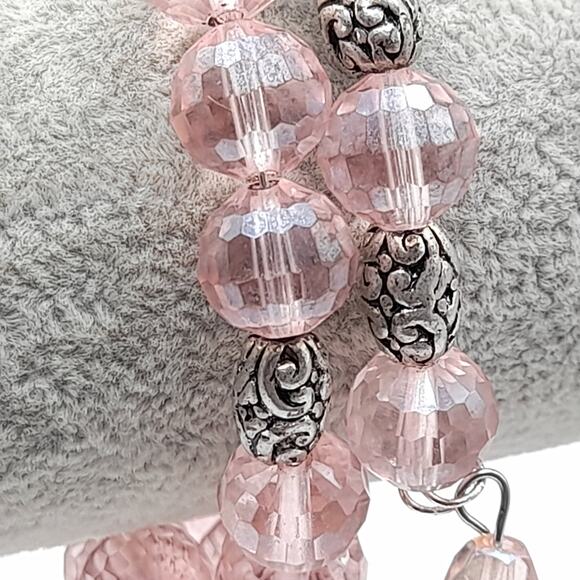 Vintage Pink Crystal Beaded Memory Wire Bracelet or Choker Necklace – 15 Inch - Picture 2 of 9